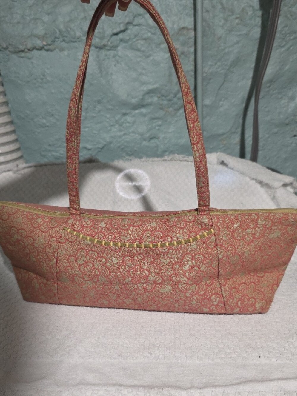 Maruca Floral Pink and Gold Brocade Barrel Bag